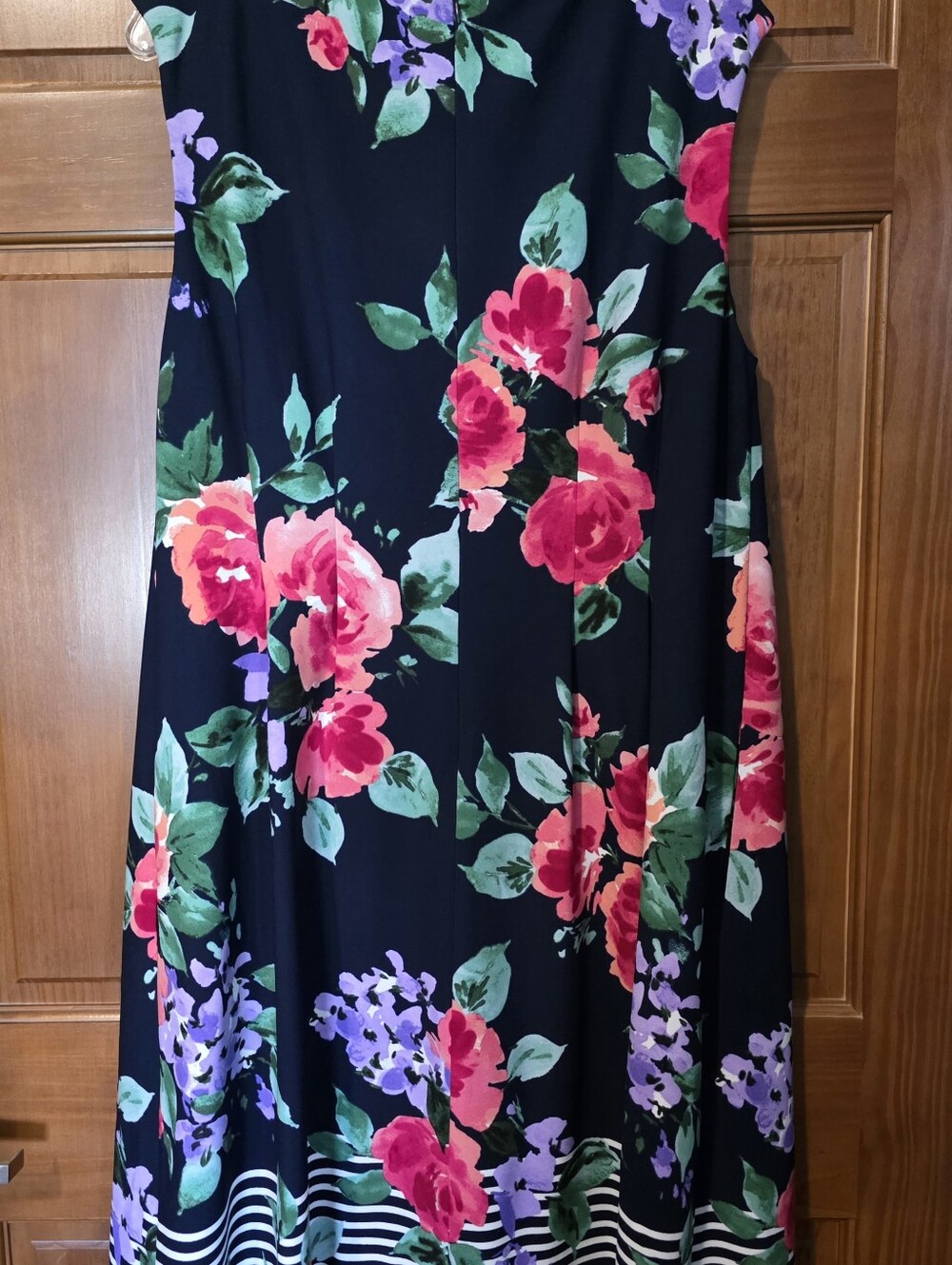 Navy Floral Midi Dress with Pink & Purple Blooms - Picture 3 of 9
